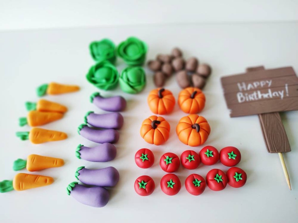 Vegetables fondant cake toppers . Garden birthday cake. Garden Etsy