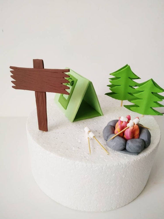 Fondant camping cake topper with set of 24 cupcake toppers