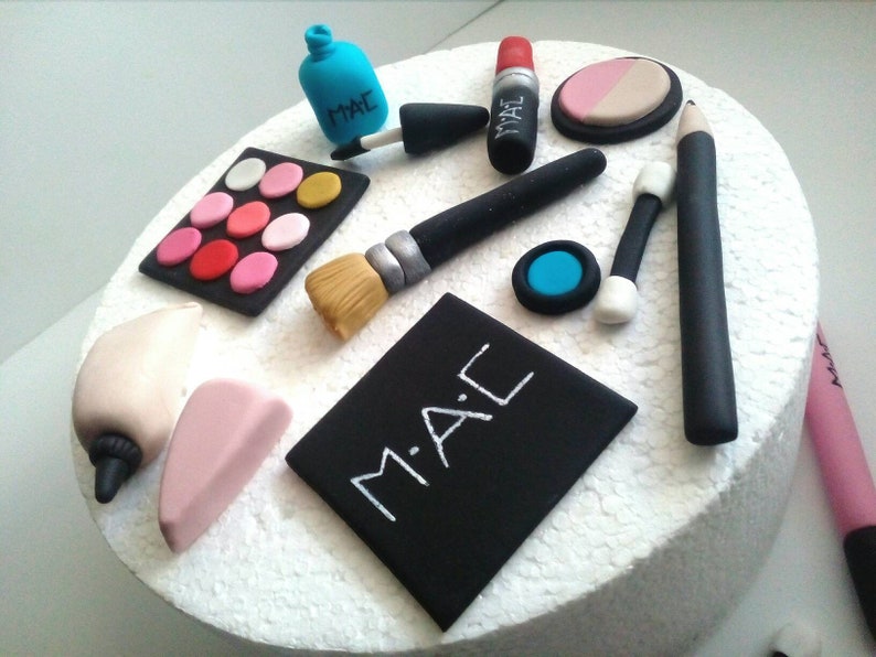 Makeup Fondant Cake Toppers 16 Pcs. Cosmetic Cake Set Etsy