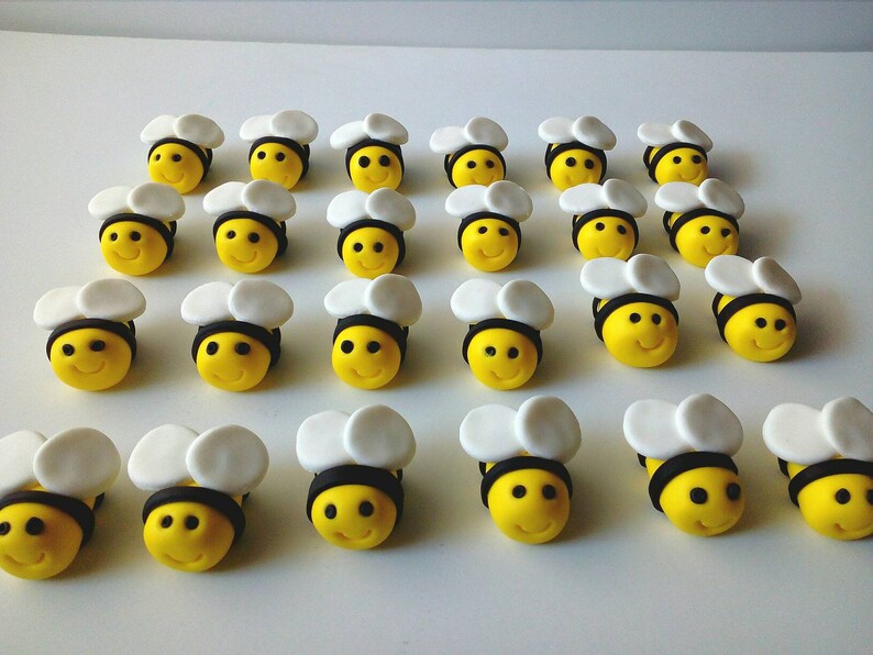 Bee Cupcake Toppers 24pcs Edible Fondant 3cm Etsy