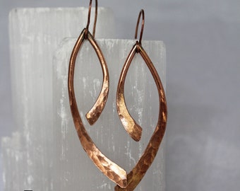 Assymetrical 3-D Hammered  and Lacquered Raw Copper Earrings