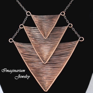 Descending Triple Triangle Woven Copper Wire Necklace, Geometric Wire Wrapped Necklace, Simple Pendant With Adjustable Solid Copper Chain image 1