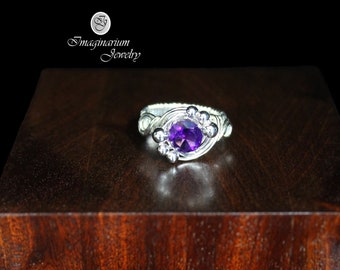 Sterling Silver Wire Wrapped Light Or Dark Amethyst Ring