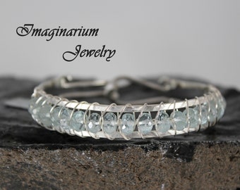 Faceted Aquamarine And Sterling Silver Bangle Bracelet