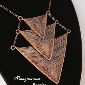 Descending Triple Triangle Woven Copper Wire Necklace, Geometric Wire Wrapped Necklace, Simple Pendant With Adjustable Solid Copper Chain image 3