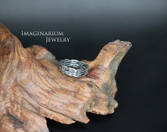 Unisex Sterling Silver Double Rope Hammered and Soldered Ring