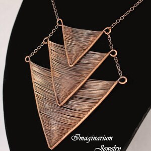 Descending Triple Triangle Woven Copper Wire Necklace, Geometric Wire Wrapped Necklace, Simple Pendant With Adjustable Solid Copper Chain image 2