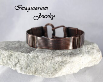 Men's Wire Wrapped Oxidized Copper Cuff With Hammered Latch Clasp