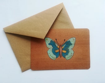 Postcard butterfly greeting card made of wood, handpainted
