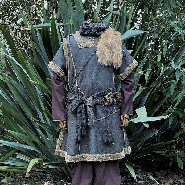 LARP Viking Tunic / Jacket – Green - Fleece Lined Faux Leather with Studs