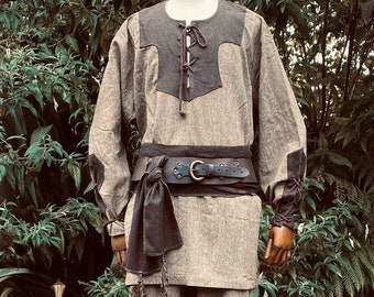 LARP Viking Shirt - Two Tone Light and Dark Brown - Lightweight Wool Mix