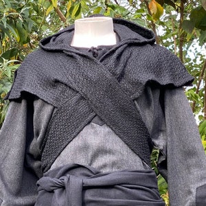 Medieval LARP Scarf Hood, Black Wool, Cowl, Gugel, Mantle, Assassin, Ranger, Rogue, Viking, Warrior, Fantasy, Cosplay, Renaissance Faire