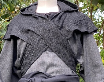 Medieval LARP Scarf Hood, Black Wool, Cowl, Gugel, Mantle, Assassin, Ranger, Rogue, Viking, Warrior, Fantasy, Cosplay, Renaissance Faire