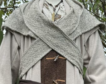Medieval LARP Scarf Hood, Oatmeal Wool, Cowl, Gugel, Mantle, Assassin, Ranger, Rogue, Viking, Warrior, Fantasy Cosplay, Renaissance Faire