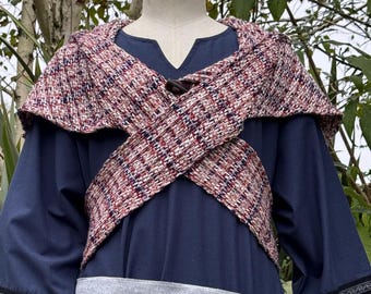Medieval LARP Scarf Hood, Tricolor Wool, Cowl, Gugel, Mantle, Assassin, Ranger, Rogue, Viking, Warrior, Fantasy Cosplay, Renaissance Faire