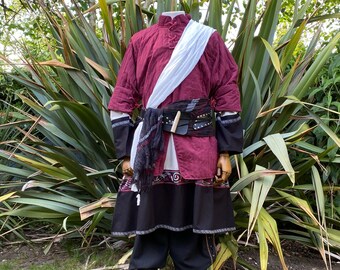 Medieval Warrior Outfit 3 Piece Set, Red and Black, for Cosplay, Fighter, Scout, Hunter, Arcane Archer, Viking, LARP and Rennaissance Faire