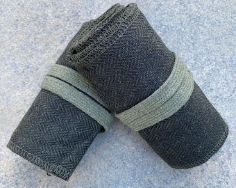 Medieval Viking Leg Wraps, Puttees, Green Herringbone Wool, Historical costume for LARP, Ranger, Mage, Assassins, Fantasy, Cosplay, Ren fair