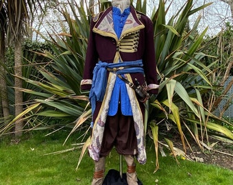 Pirate King LARP Outfit - 2 Piece Set; Maroon Coat, Thin Gambeson