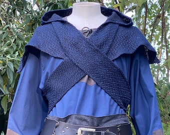 Medieval Wrap-Around Hood - Blue - Wool Scarf LARP Hood