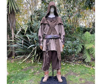 LARP Basic Outfit - 4 Pieces | Hood, Tunic, Pants, Sash | For Medieval, Viking, Mage, Warrior, Knight, Cosplay, Ren Faire