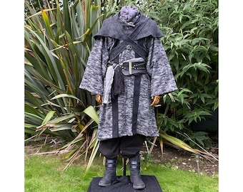 Dark Mage Outfit - 4 Pieces | Robe, Hood, Pants and Sash | LARP, Medieval, Viking, Pirate, Warrior, Fantasy, Cosplay, Ren Faire
