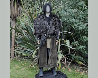 Raven Warlock Outfit -5 Pieces| Waistcoat, mantle, Shirt, Hood, Pants | LARP, Medieval, Viking, Pirate, Rogue, Cosplay and Ren Faire