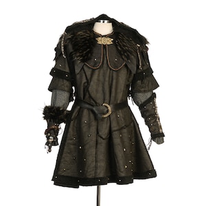 Barbarian Battle Master Leather Armor Set, 3 Pieces- Tunic, Vambraces, Hood | For LARP, Medieval, Viking, Barbarian, Fantasy, and Ren Faire