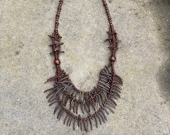 Triple Stranded Layered Tooth Necklace - Brown - LARP Costume Jewellery