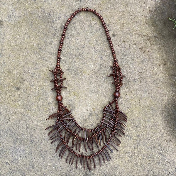 Triple Stranded Layered Tooth Necklace - Brown - LARP Costume Jewellery