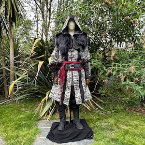 Battle Mage Light Outfit - 7 Pieces | Hood, Vambraces, Shirt, Pants, Sash, Belt | LARP, Medieval, Viking, Fantasy, Cosplay, Ren Faire