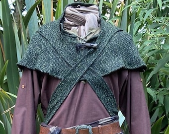 Medieval Wrap-Around Hood - Green - Wool Scarf LARP Hood