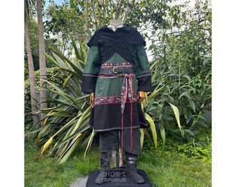 中世LARPスターター衣装 - 4点セット（チュニック、フード、ズボン