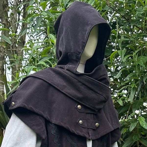 LARP Scarf Hood - Grey Wrap Around Faux Suede