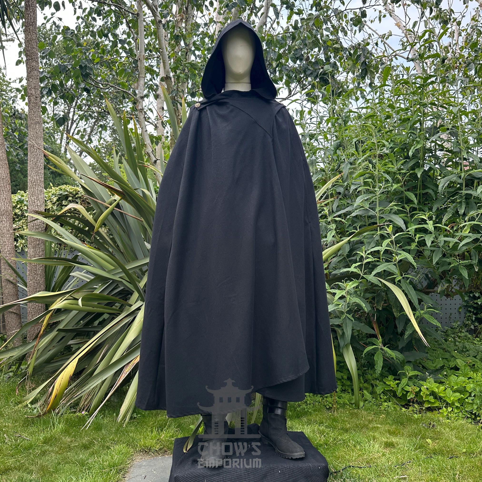 LARPフード付きマント、ブラックウールマント、ルネッサンスフェア