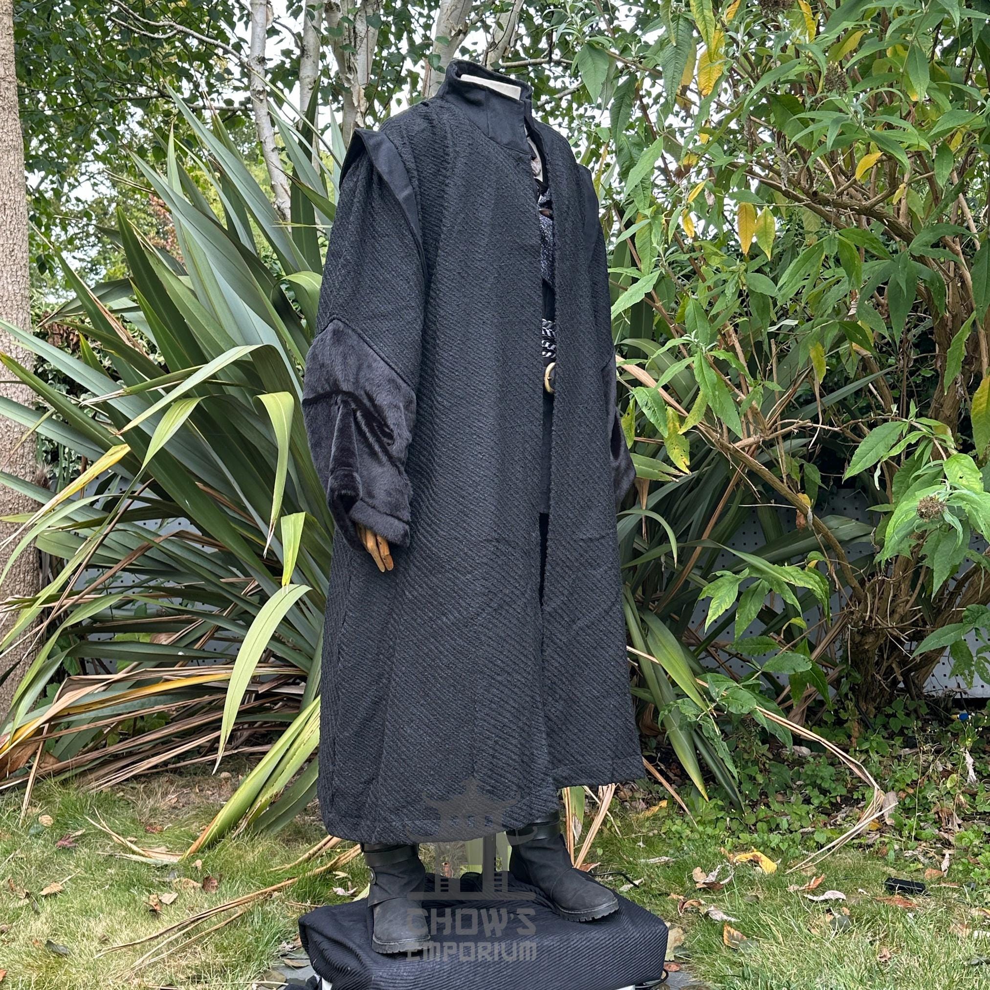 LARP Robe With High Collar, Black, Renaissance Faire Robe, Medieval ...