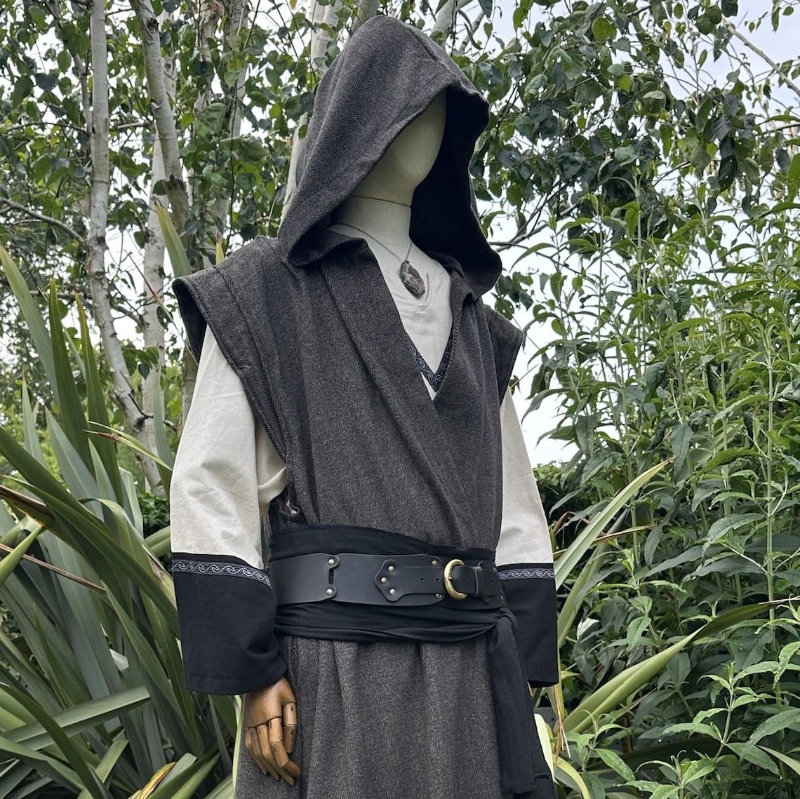 LARP Robe With Hood, Brown Herringbone Wool, Renaissance Faire Hooded ...