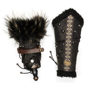 LARP Vambraces - Black Faux Leather & Faux Brown Fur