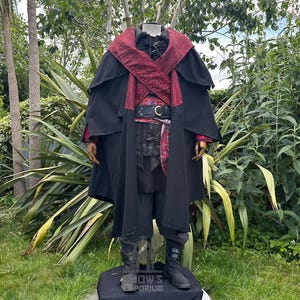 Necromancer Cloak - 3 Layers - Black & Red Lining | Cape For LARP, Rogue, Wizard, Medieval, Warrior, Knight, Assassin, Fantasy, Ren Faire