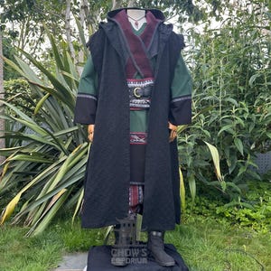 Medieval Hooded Sleeveless Robe - Black | For Viking, Dwarven, Bard, Pirate, Mage, Wizard, Alchemist, Fantasy, Bard Cosplay, Ren Faire, LARP
