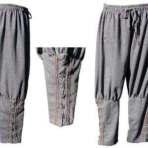 Medieval Viking Pants Grey Wool Trousers with Braiding image 2