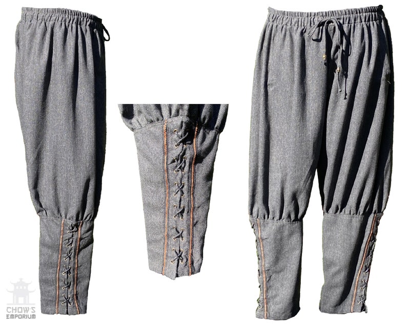 Medieval Viking Pants Grey Wool Trousers with Braiding image 2