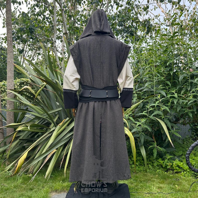 LARP Robe With Hood, Brown Herringbone Wool, Renaissance Faire Hooded ...