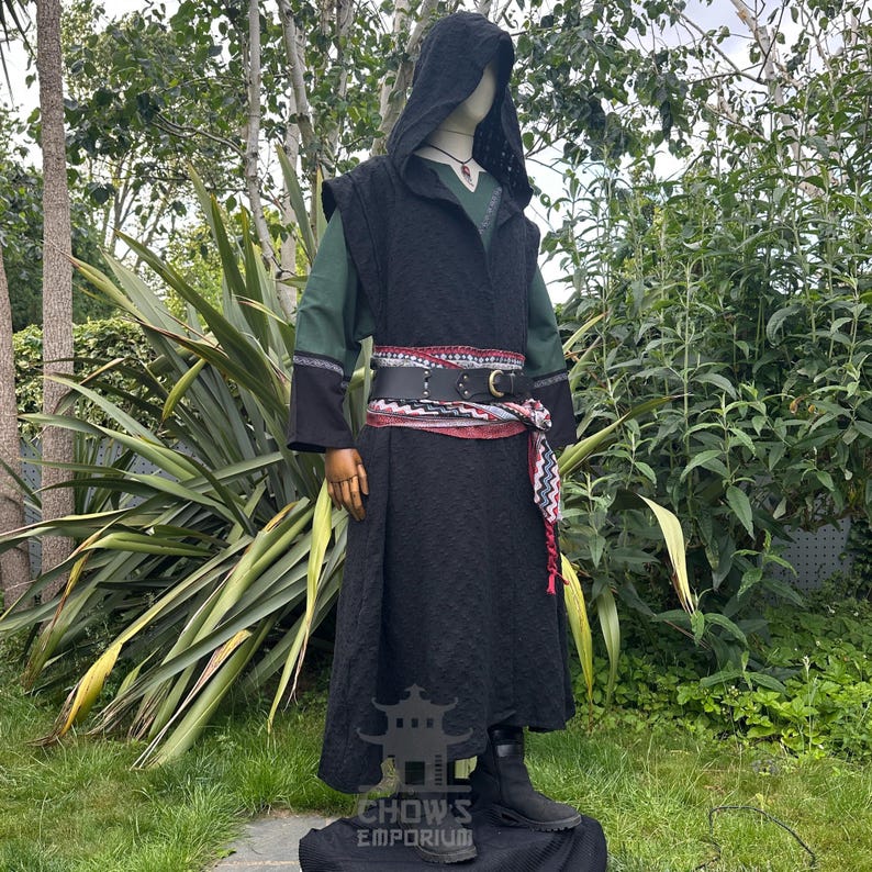LARP Robe With Hood, Sleeveless Black Cotton Robe, Renaissance Faire ...