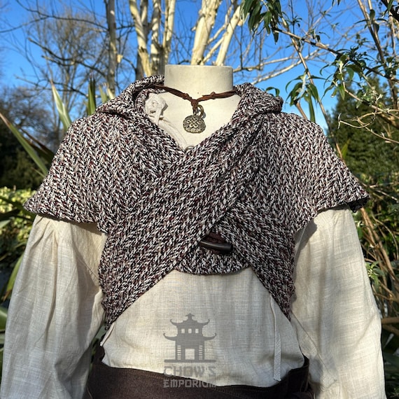 Medieval Scarf Hood Maroon, Beige Black Cowl, Gugel, Mantle