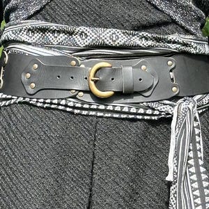 Buffalo Leather Belt and Sash Set - Black & White Pattern | For LARP, Medieval, Viking, Celtic, Warrior, Fantasy, Cosplay, Ren Faire