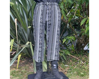 Medieval Straight Leg LARP Pants, Black & White Pattern Cotton, Slim Cut, Viking, Pirate, Knight, Fantasy, Festival, Renaissance Faire
