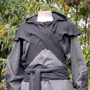 Medieval Wrap-Around Hood - Black - Wool Scarf LARP Hood