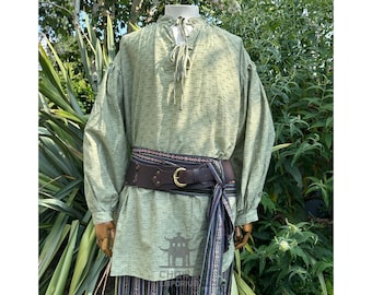 Medieval LARP Shirt, Green, Cotton & Linen, Under Layer, Lightweight, Noble, Pirate, Poet, Peasant, Viking, Fantasy, Renaissance Faire