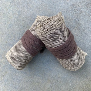 Medieval Leg Wraps - Light Brown Herringbone Wool Mixture Puttees