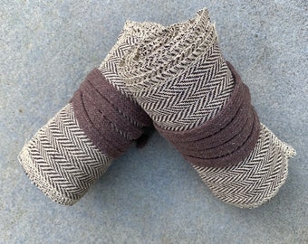Medieval Leg Wraps - Light Brown Herringbone Wool Mixture Puttees - Gift Ideas
